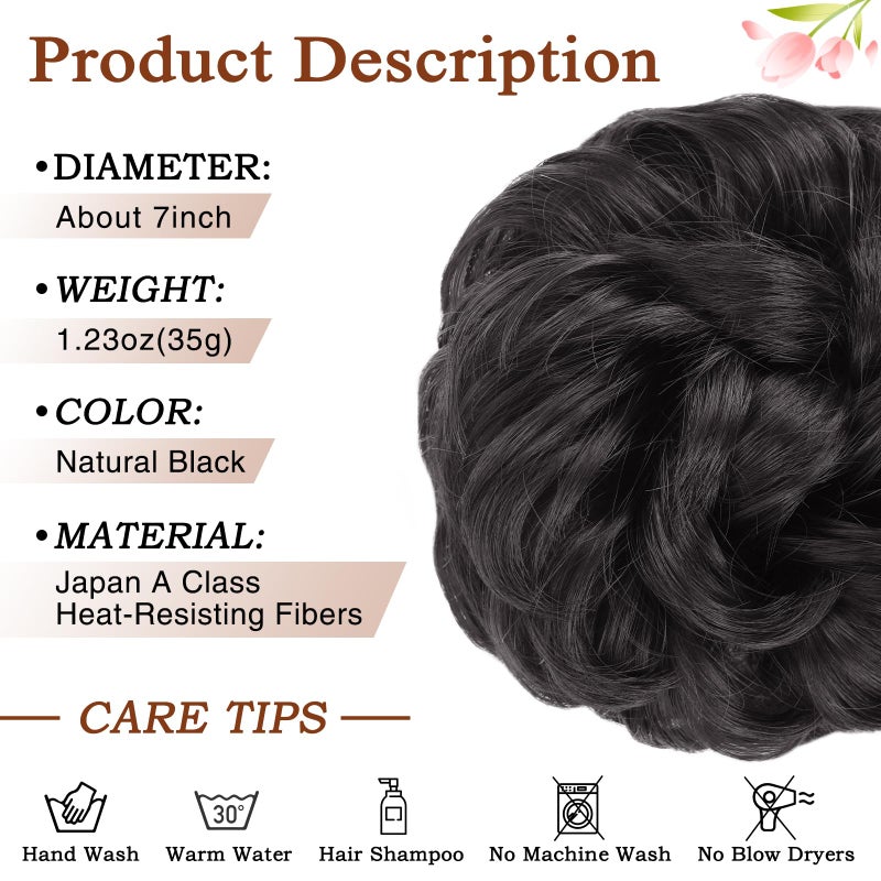 MORICA Messy Hair Bun Hair Scrunchies Extension Curly Wavy Messy Bun Hair Synthetic Chignon Hairpieces for Women(2#) - Image 2